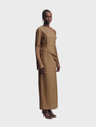 Oak-colored Leda Maxi Skirt, designed for comfort and elegance, perfect for various styling options.