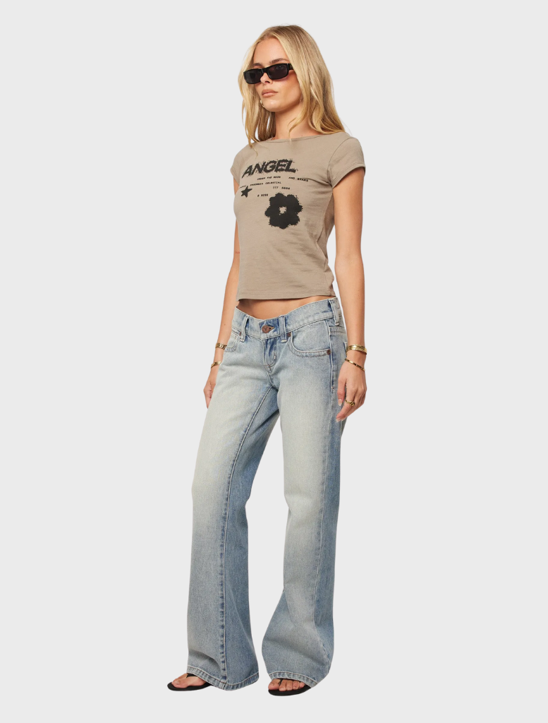 Olive Y2K Baby Tee with a retro aesthetic, great for adding a touch of nostalgia to everyday attire.