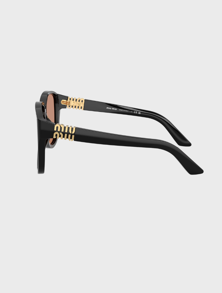 Miu Miu OMU A08S 16K90Q sunglasses, elegantly designed in black and brown, perfect for enhancing any outfit.
