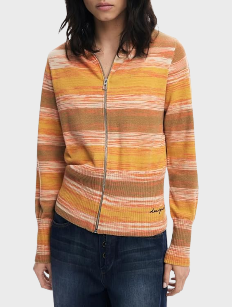 Striped design women's hoodie in orange, combining comfort and style for everyday wear.