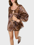 Leopard print shorts made from soft, stretchy fabric, designed for comfort and style.
