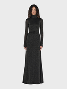 Charcoal lurex maxi dress with a flowing silhouette, perfect for elegant occasions and evening events.