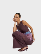 Elegant maxi slip dress featuring exclusive Phoria artwork of translucent nasturtium leaves in celestial tones.