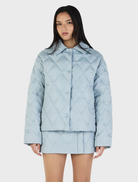 Ice blue Quinton quilted jacket, featuring a stylish design and warm insulation for cold weather protection.
