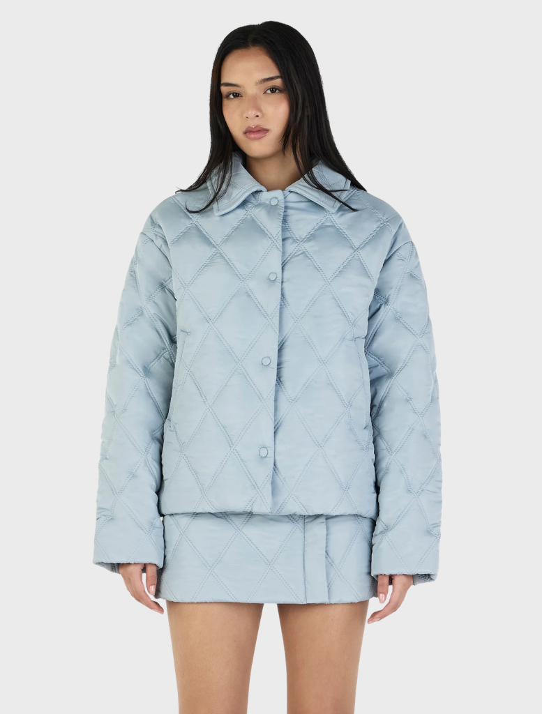 Ice blue Quinton quilted jacket, featuring a stylish design and warm insulation for cold weather protection.