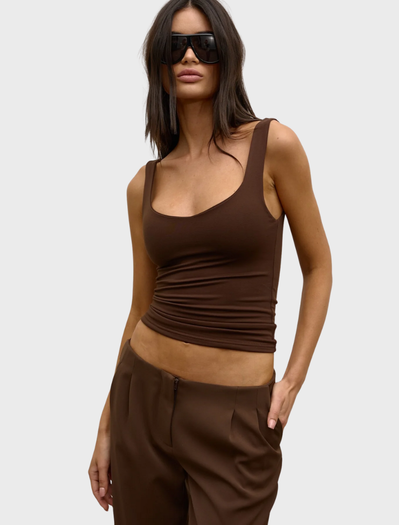 A stylish Ray Tank in chocolate color, designed to complement modern home interiors with elegance.