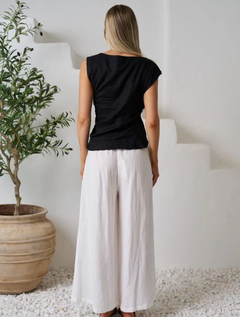 Chic black Rihanna top with a contemporary cut, ideal for layering or standalone wear.