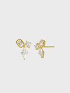 Gold rosé stud earrings displayed on a white background, showcasing their elegant design and shine.