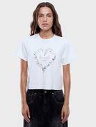 Vintage white baby tee featuring a rose heart design, perfect for a relaxed and stylish look for infants.
