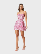 Roseate Floral Mini Dress in pink, showcasing a charming floral design