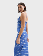 Beautiful Posey dress in royal antique hue, adorned with floral motifs and a graceful, flowing design.