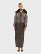Chocolate marle knit cardigan made of ruby wool, offering a stylish and warm layering option for cooler weather.
