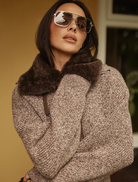 Soft ruby wool cardigan in chocolate marle, designed for comfort with an open front and relaxed fit.