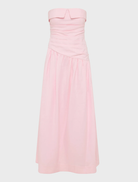 Gigi Strapless Maxi Dress in Sakura, highlighting a chic, floor-length design adorned with bright floral motifs.