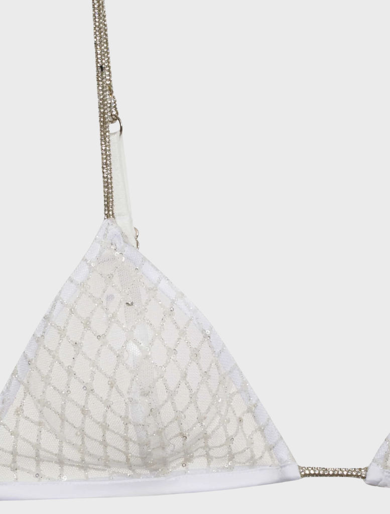  Dazzling White glitter bralette, designed to enhance your style with its sparkling allure.

