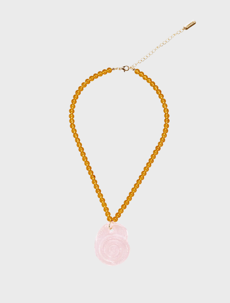 Necklace featuring a pink rose design, named Serena Necklace - Pink & Amber.
