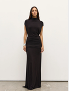 Elegant shadow-colored maxi dress with a loose silhouette, perfect for casual outings or formal events.