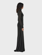 Sophisticated charcoal lurex maxi dress with a long, flowing design, ideal for formal occasions and stylish evenings.
