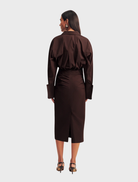 Stylish fitted midi dress in Ristretto shade, offering a refined look with a tailored fit for versatile wear.