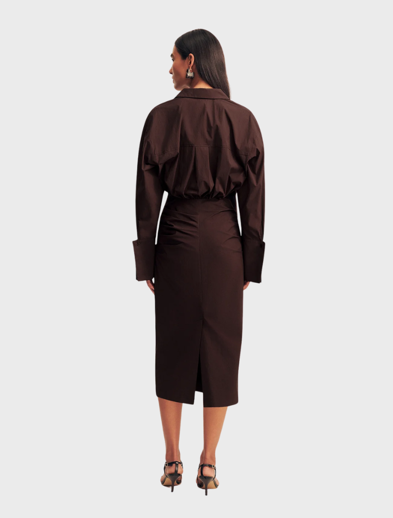 Stylish fitted midi dress in Ristretto shade, offering a refined look with a tailored fit for versatile wear.