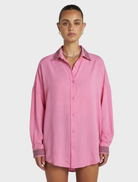 Oversized Sig LS Shirt in Petal, showcasing a fluid design for relaxed elegance in casual and formal settings.
