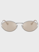 A pair of sunglasses with sleek metal frames and rich brown lenses, perfect for outdoor activities.