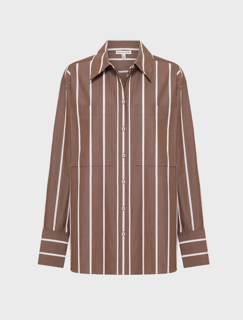 Spencer shirt displayed in Cafe Au Lait, showcasing a stylish and versatile design in a warm, neutral shade.