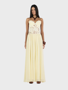 Elegant Stephanie maxi dress in a light butter hue, featuring a relaxed fit ideal for summer events.