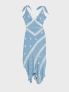 Blue midi dress with a charming dot motif, designed with short sleeves and a fitted waist, great for casual outings.