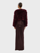 Fashionable wine Manhattan crop jacket, showcasing a contemporary style that enhances any wardrobe.