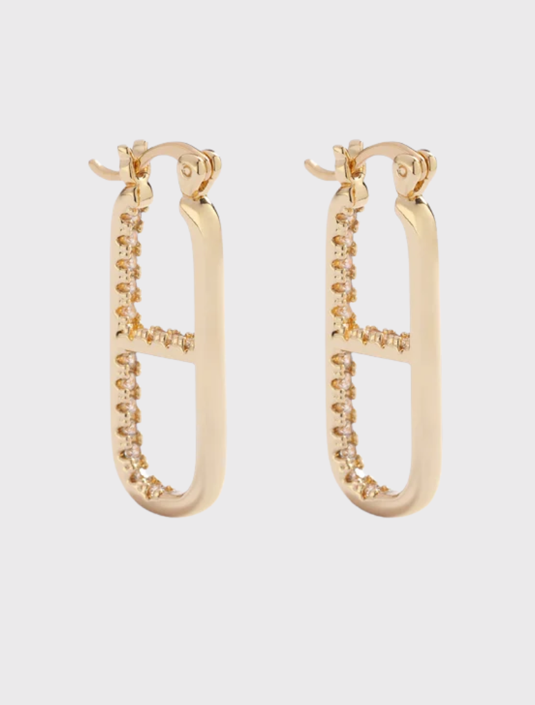 Gold OG Earrings, 14k gold-plated with clear crystals, inspired by the LOVE DRUG PILL necklace, supporting GIRLS Inc.