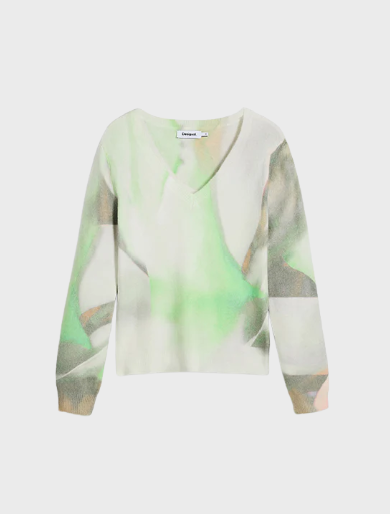 Lightweight pullover with an eye-catching arty print, perfect for adding flair to any outfit.