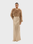 Chic toffee Manhattan crop jacket, ideal for adding a trendy touch to any outfit.