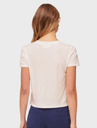 Front view of a white V-neck tee, emphasizing its clean lines and versatile look.