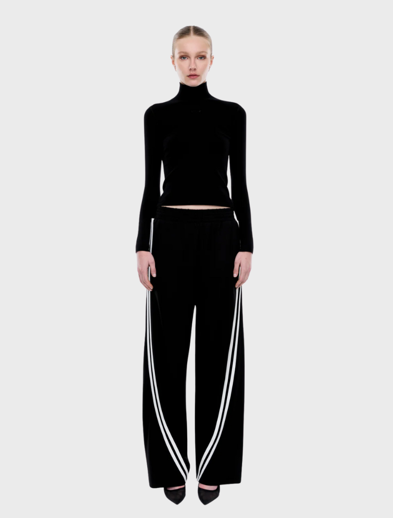 Elegant black and off-white striped Valentina pants, perfect for adding a modern touch to any outfit.