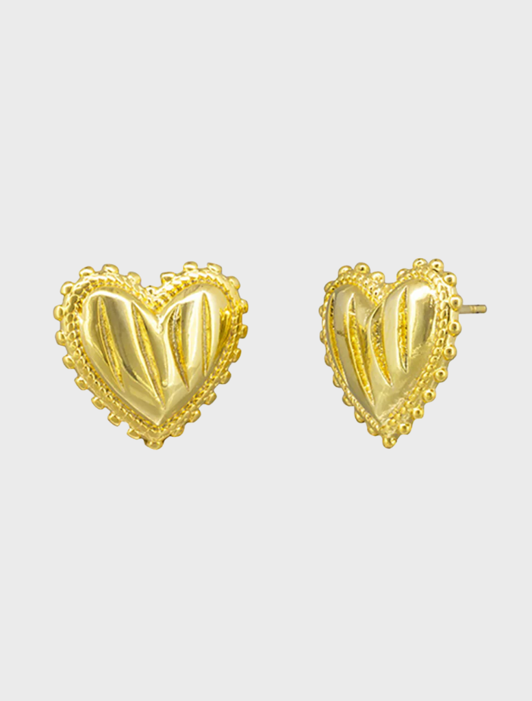 Gold Vanka studs displayed on a white background, showcasing their elegant design and shiny finish.