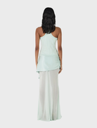 esper silk skirt in a serene seafoam hue, designed with a graceful fit that enhances any outfit for special events.