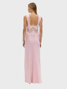 Graceful floor-length dress in rose lace, perfect for adding elegance to any formal event or special occasion.