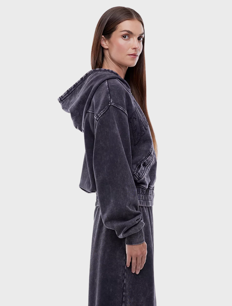 Washed charcoal Terry EP Zip Thru Hoodie, designed with a zip closure and a casual, comfortable silhouette.
