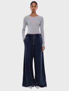Comfortable Asher track pant in washed ink, showcasing a modern design with an elastic waistband for a perfect fit.