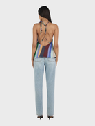 Stylish Juniper Silk Top in Wave Length, made of soft silk with a flowing wave pattern, perfect for casual or formal wear.