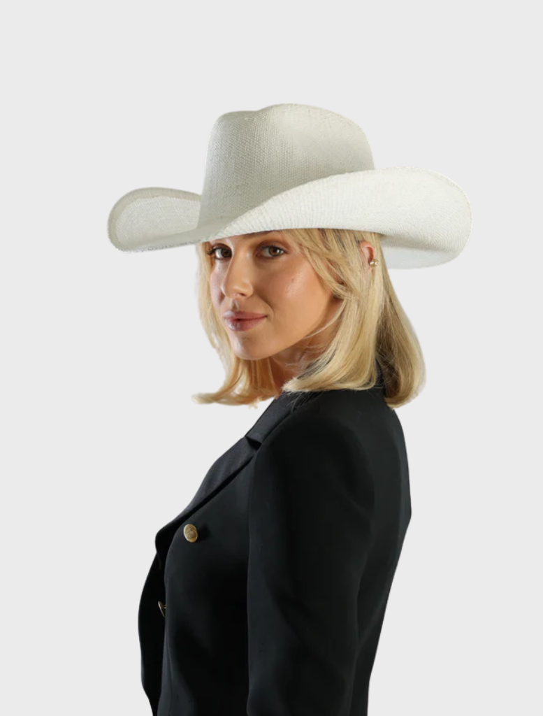 Elegant white fedora by Addison Racewear, designed for a sophisticated racing look.