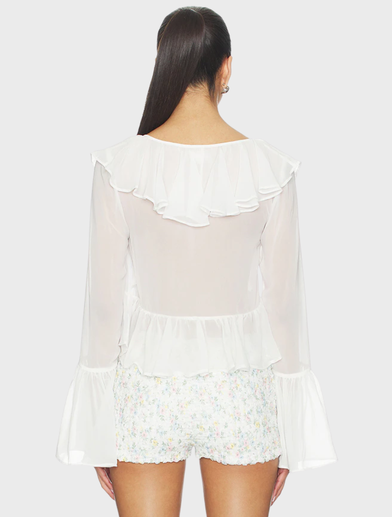 Chic white Lila Flare Top showcasing a flattering flare design, ideal for both everyday wear and special occasions.