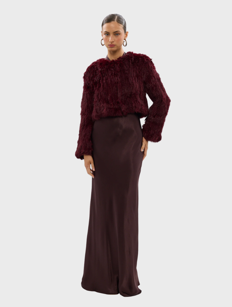 Chic wine Lola crop jacket featuring a modern cut, ideal for adding flair to any outfit.