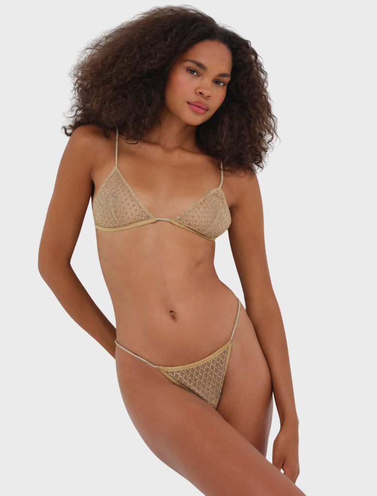 Gold bralette embellished with glitter, offering a dazzling and fashionable touch to your wardrobe.
