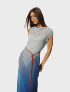 Stylish Capri maxi dress with a sea-inspired striped pattern, ideal for warm weather and casual events.