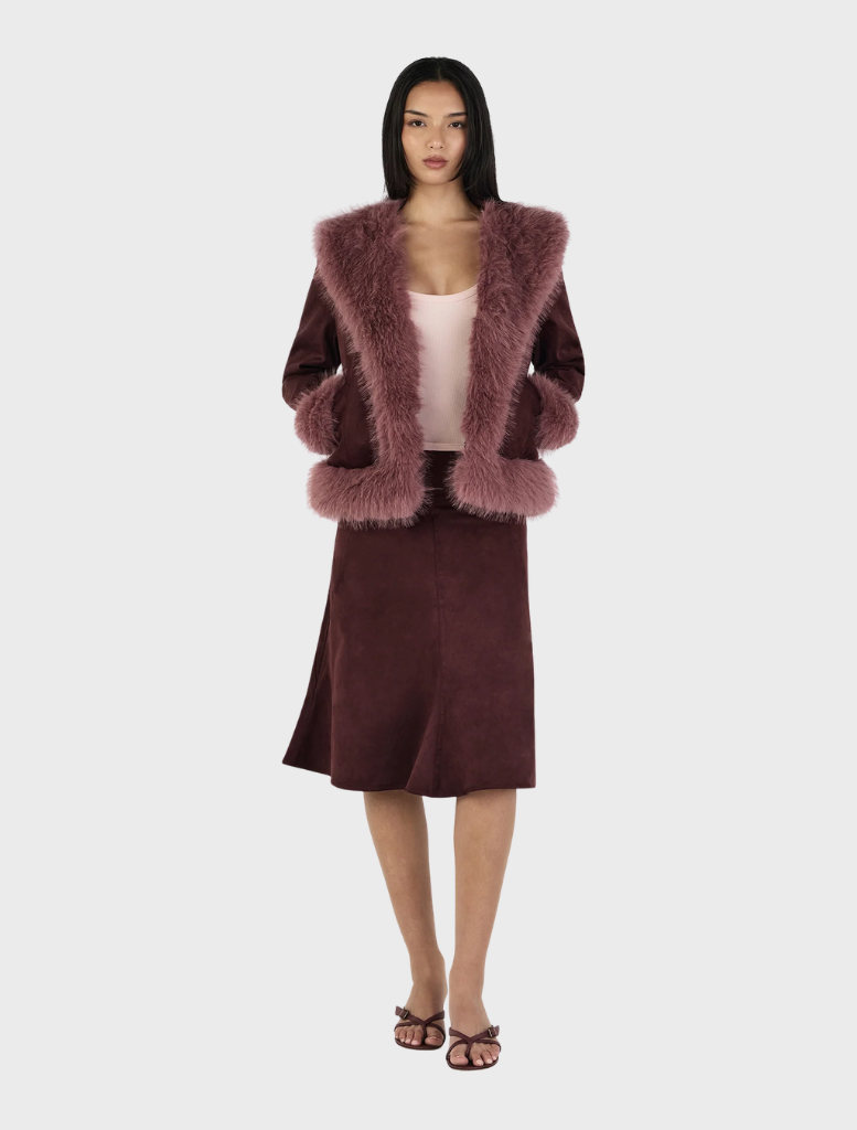 Fifi Coat, colored Cocoa Mauve, combines fashion and function, crafted for comfort during chilly seasons.