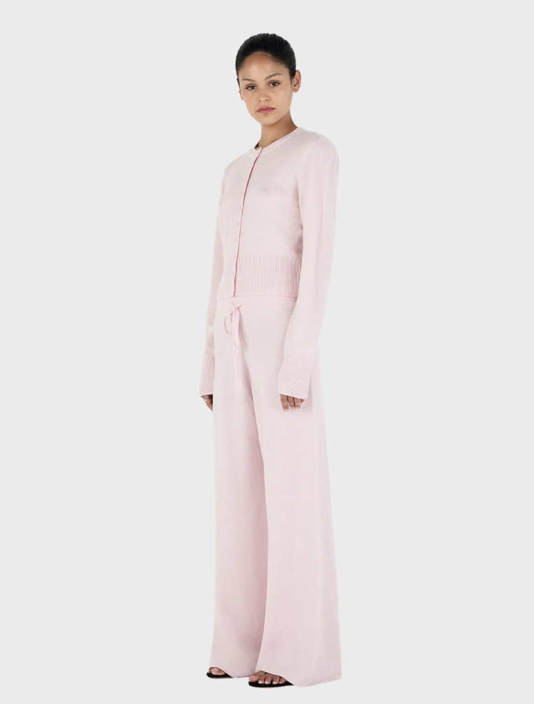 Blush Jada Cashmere Pant presented, emphasizing its comfortable fit and stylish appearance for various outfit pairings.