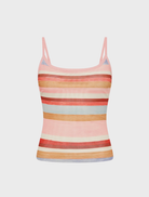 Blush mesh camisole with striped pattern, ideal for layering or wearing alone for a chic, casual outfit.