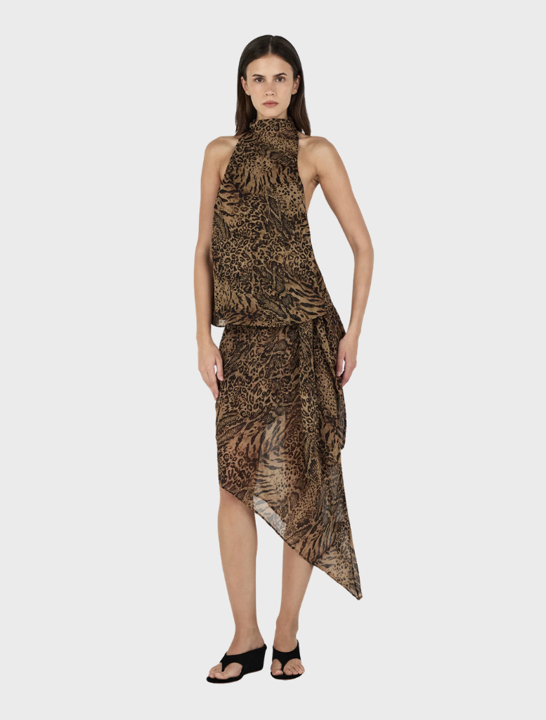 Featuring an animal print fabric, the Ramona Top - Sirocco offers a chic and contemporary style.